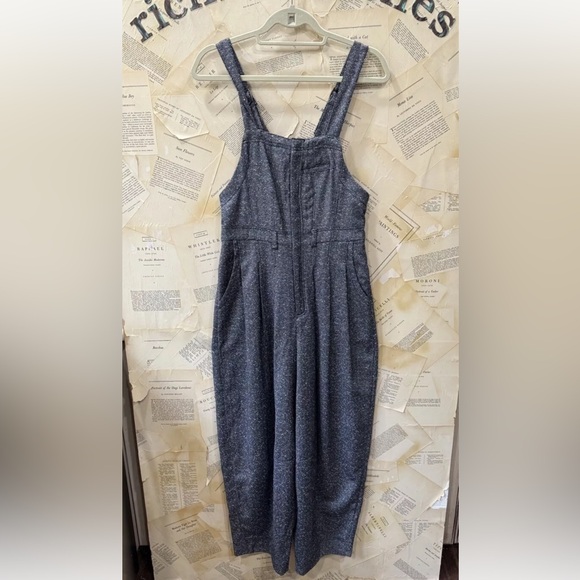Free People Leonie Menswear One Piece Overall Pleated Adjustable Straps Tweed - Picture 8 of 8